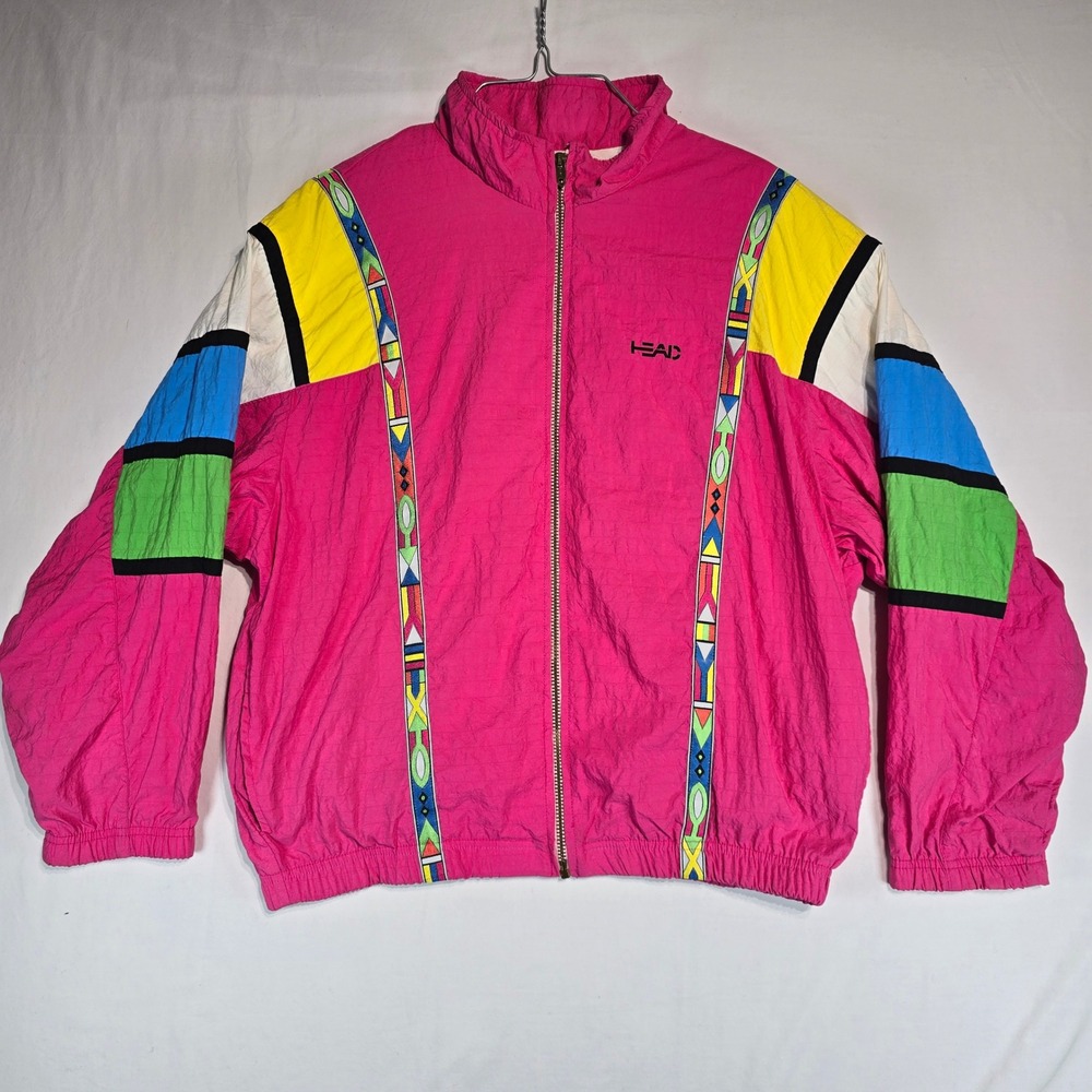 Vintage Head Sportswear Pink Colorblock Windbreaker Jacket Made in USA Medium
